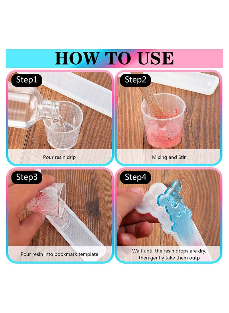 10 Pieces Silicone Bookmark Resin Mold DIY Bookmark Mould Epoxy Resin Casting Mold in 10 Cute Styles with 20 Pieces Random Color Tassels Craft, 20 Finger Cots and 1 Pcs Tweezers for DIY Craft - Image 5